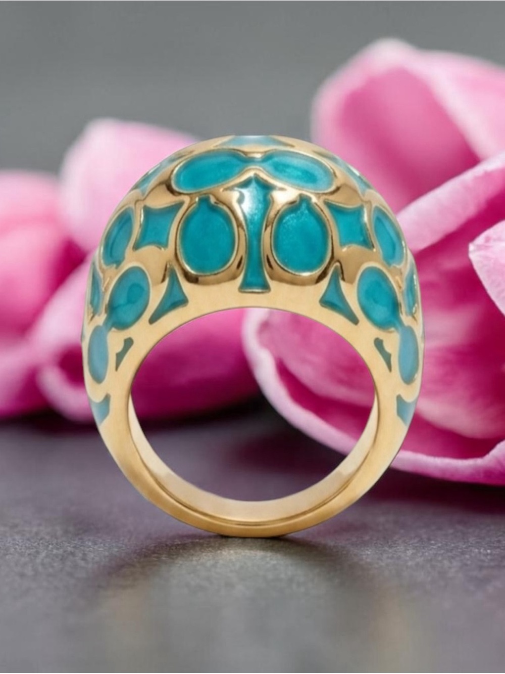 Coach Gold & Turquoise Ring-NWOT - Picture 7 of 9
